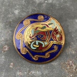 Tara Ware Celtic Enamel Cloisonné Blue multicolor Brooch Pin